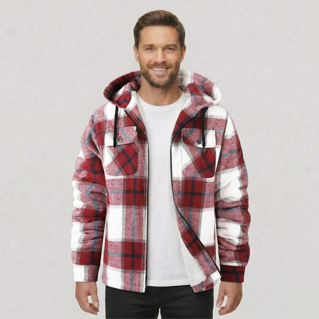 Everyday Plaid Flannel Sherpa Lined Hoodie Jacket