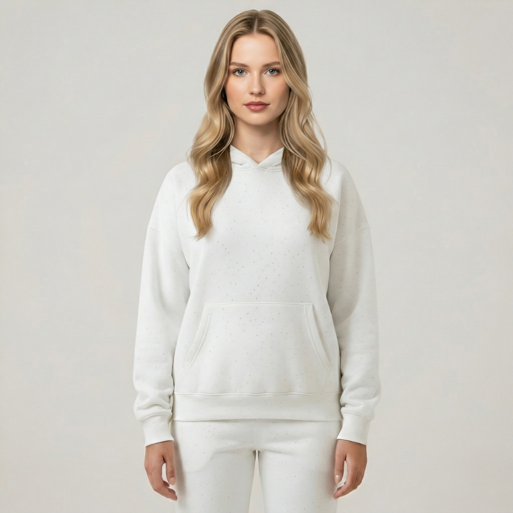 Rhinestone Speckled Pullover Hoodie With Kangaroo Pocket