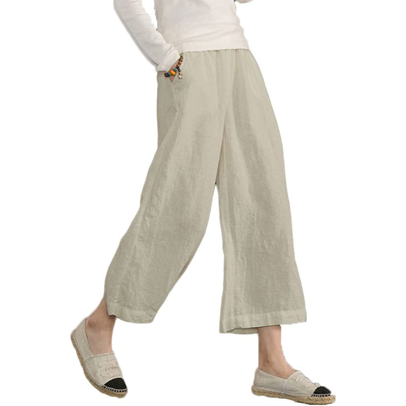 Women Loose Cotton Capris Cropped Wide Leg Pants-Legletic | SLIMG:7058953332996448582