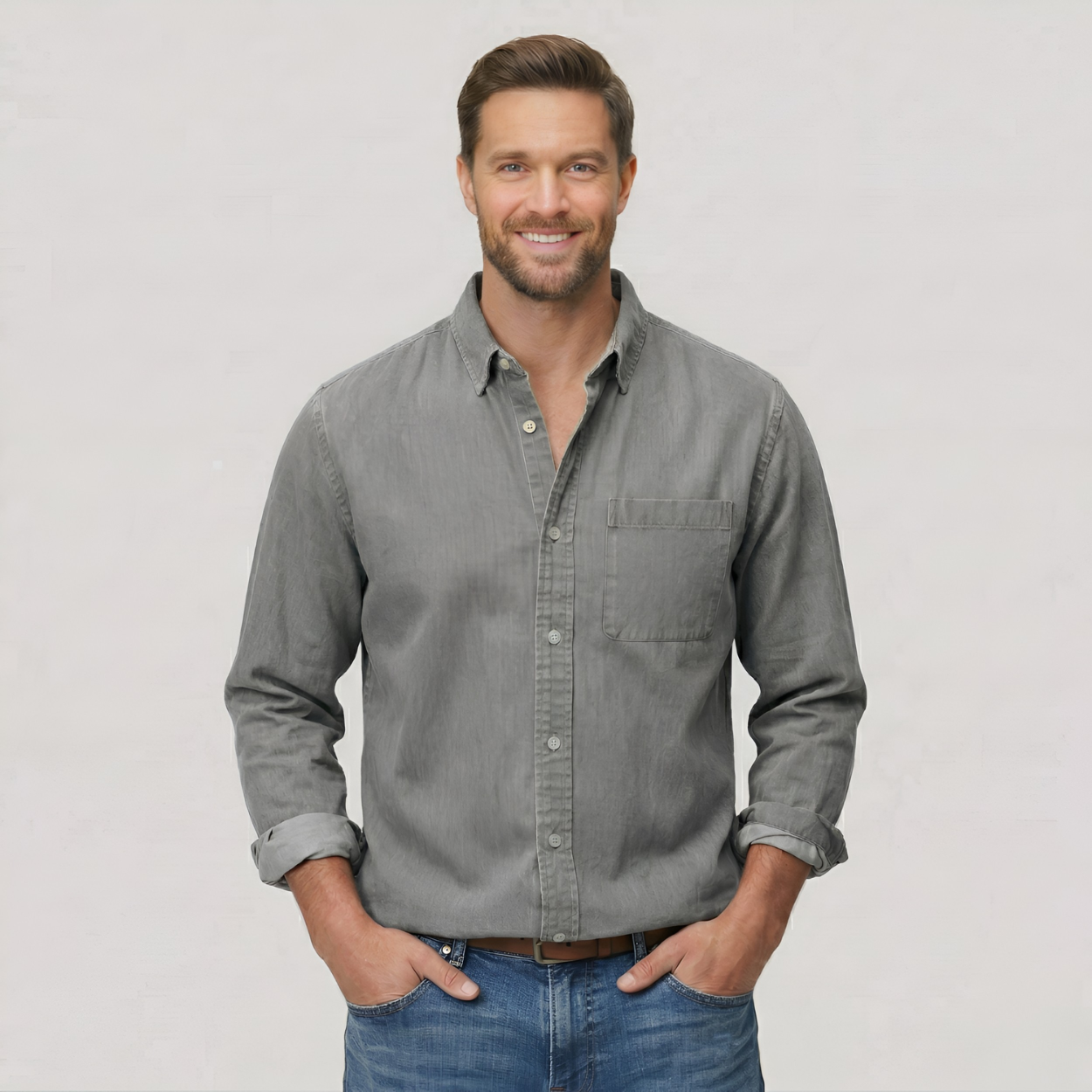 Classic Solid Long Sleeve Button Down Shirt