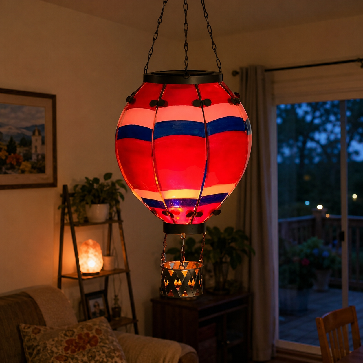Solar Hot Air Balloon Lantern Metal PVC LED Flame Effect IP6 Waterproof Rust-Resistant Small Large