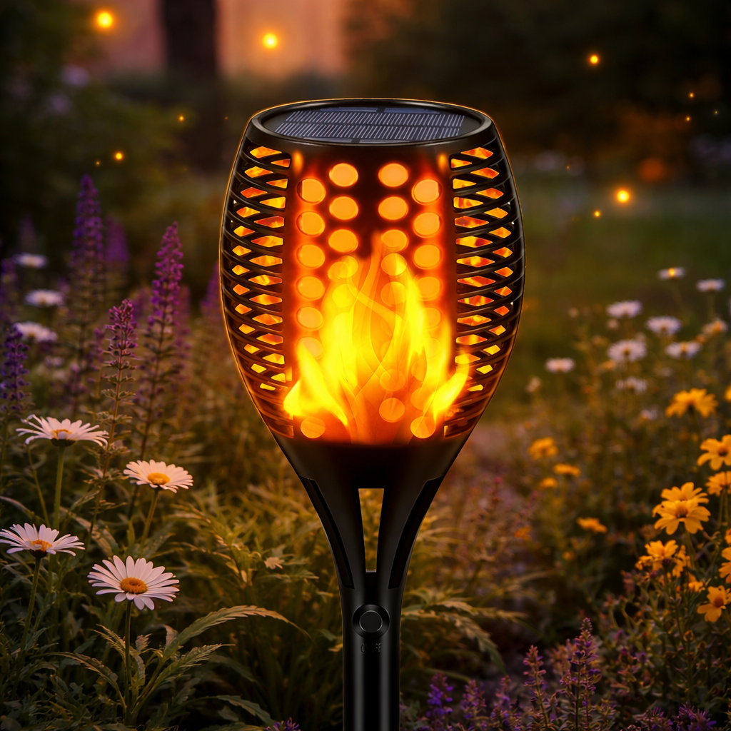 Solar Torch Pathway Lights 2-Pack – Dual Power (Solar/Battery), Waterproof LED Lawn Lights With Auto Dusk Sensor, 9x60cm For Garden & Patio