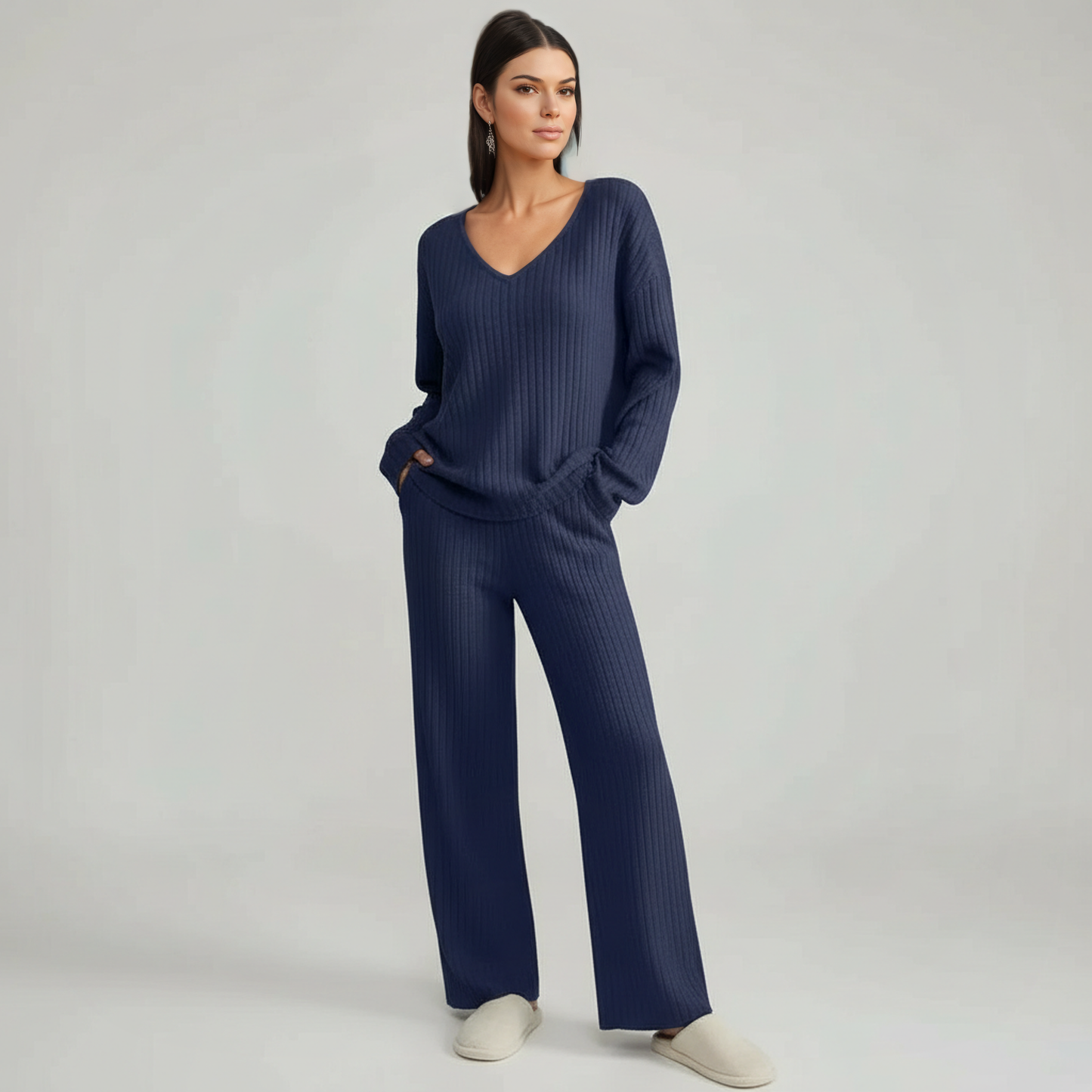Pullover Ribbed Knit Matching Lounge Set