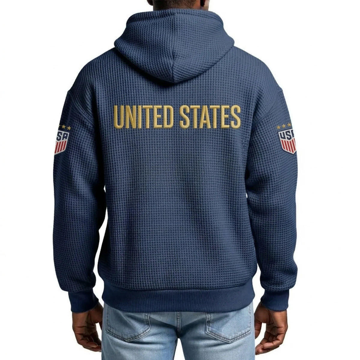 United States Printed Waffle Quarter Zip Football Fan Hoodie