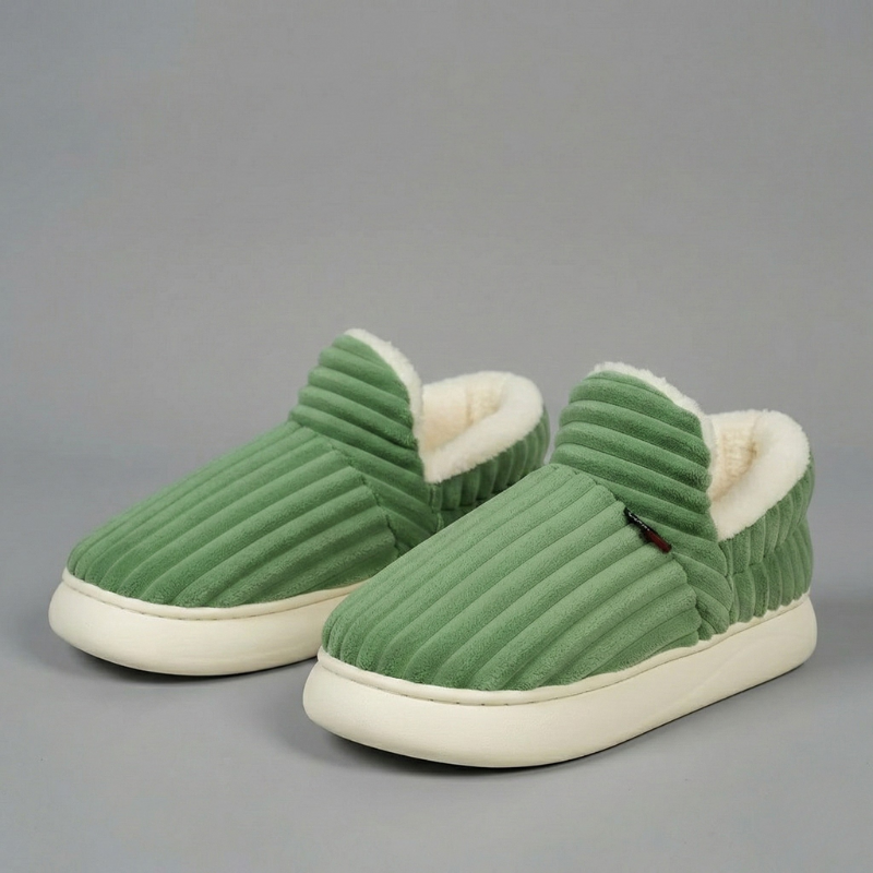 Ribbed Plush Indoor Slip On Slippers