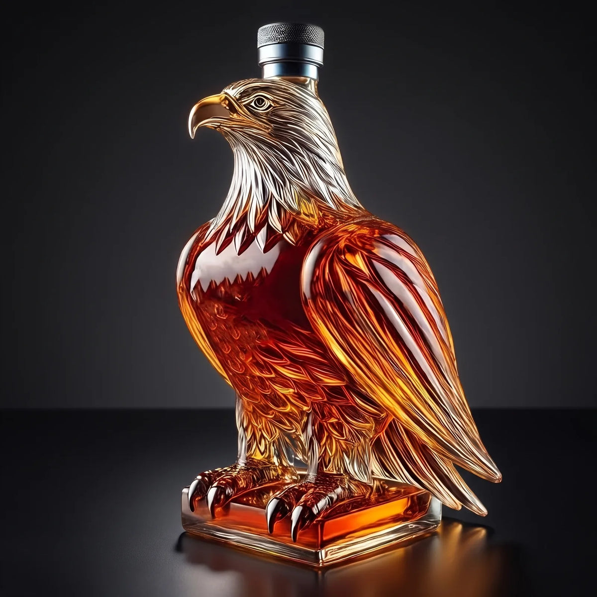 Hand-Blown Eagle Whiskey Decanter on a dark studio background