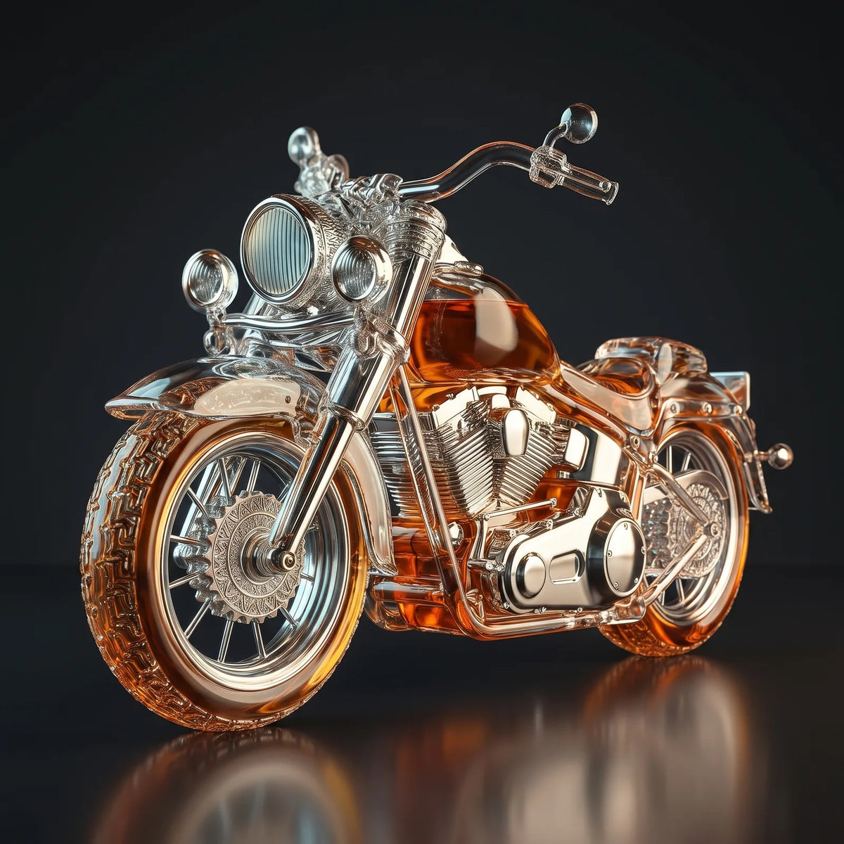 Motorcycle Whiskey Decanter on a dark studio background