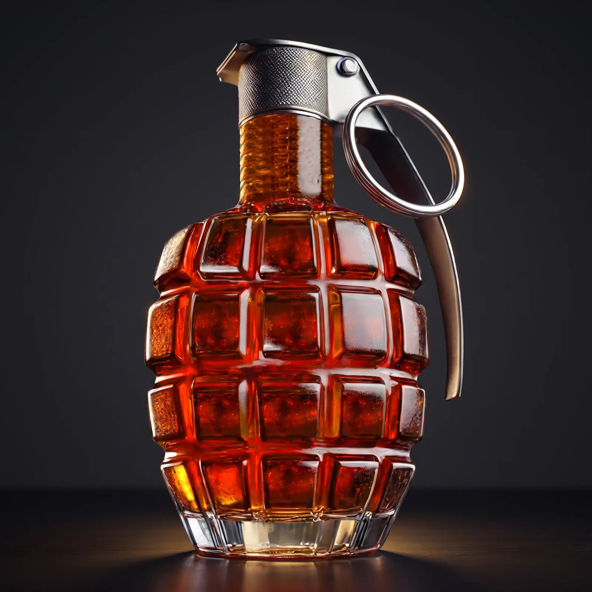 Grenade Whiskey Decanter on a dark studio background