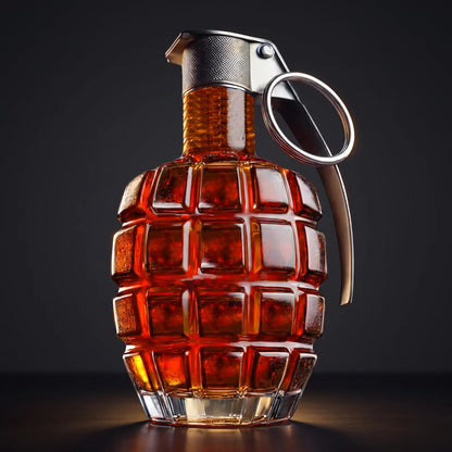 Grenade Whiskey Decanter on a dark studio background