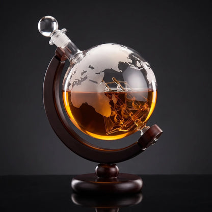 Crystal Globe Whiskey Decanter Set on a dark studio background