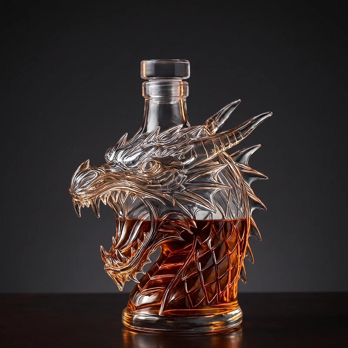 Dragon Shaped Whiskey Decanter on a dark studio background