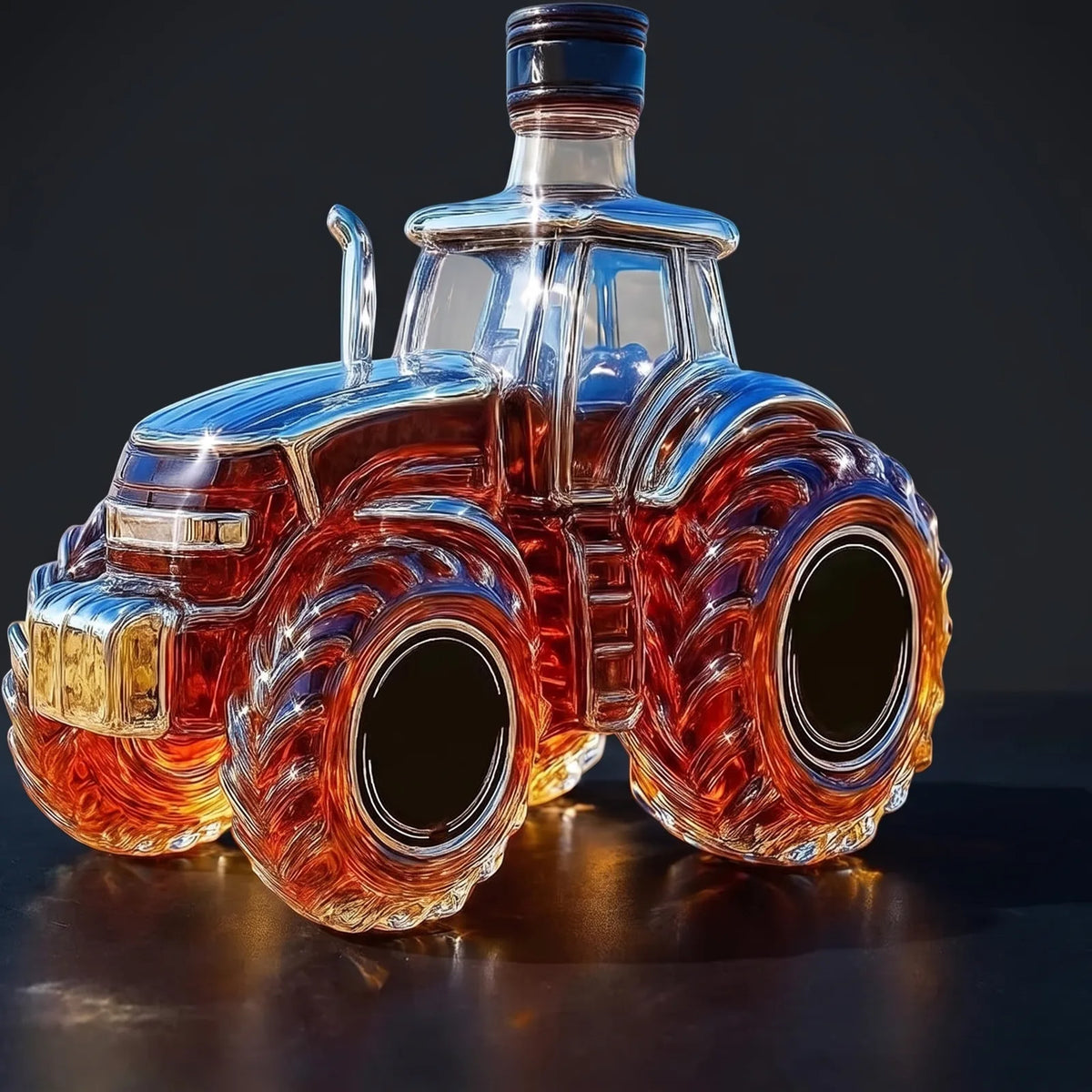 Tractor Whiskey Decanter on a dark studio background