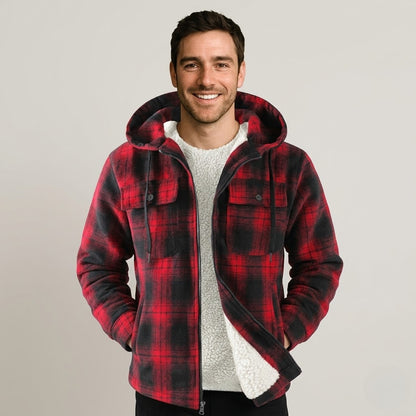 Sherpa Lined Plaid Flannel Zip Hoodie Jacket
