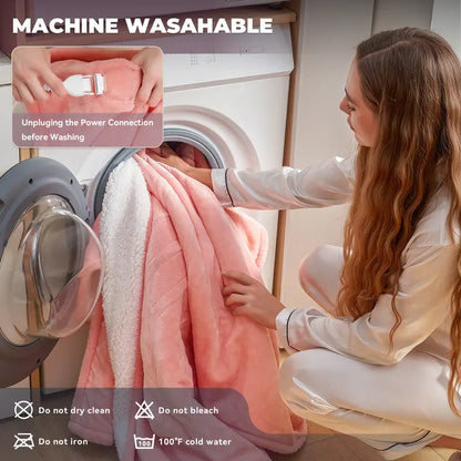 Machine washable heated blanket with removable controller and care instructions