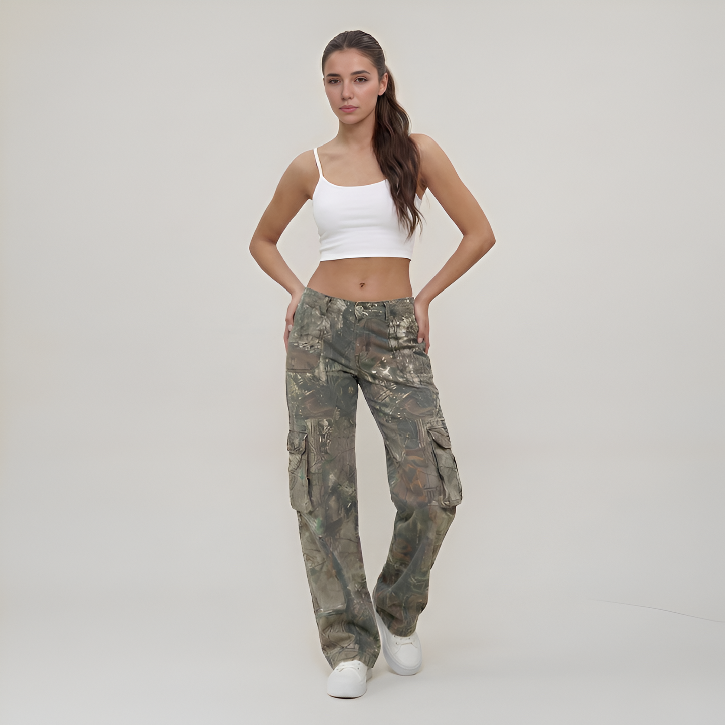 Low Rise Camouflage Multi Pocket Cargo Pants