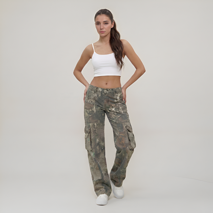 Low Rise Camouflage Multi Pocket Cargo Pants