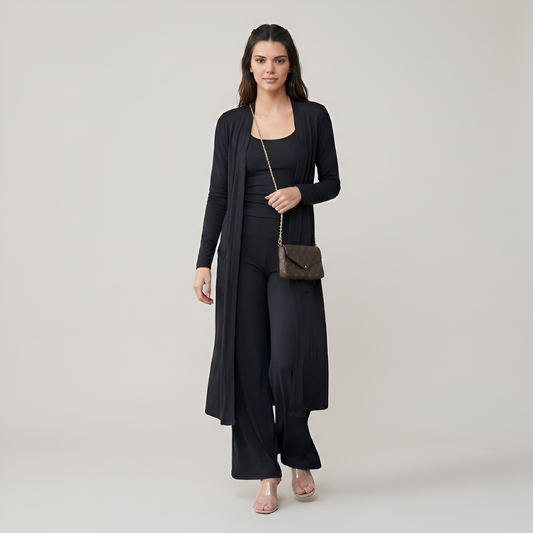 3 Piece Long Cardigan Knit Set