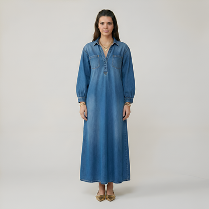 Long Sleeve Denim Maxi Dress For Women