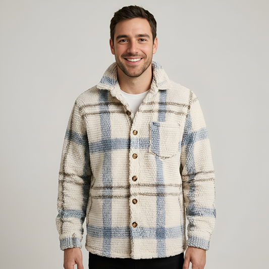 Plaid Fleece Button Down Shirt Jacket