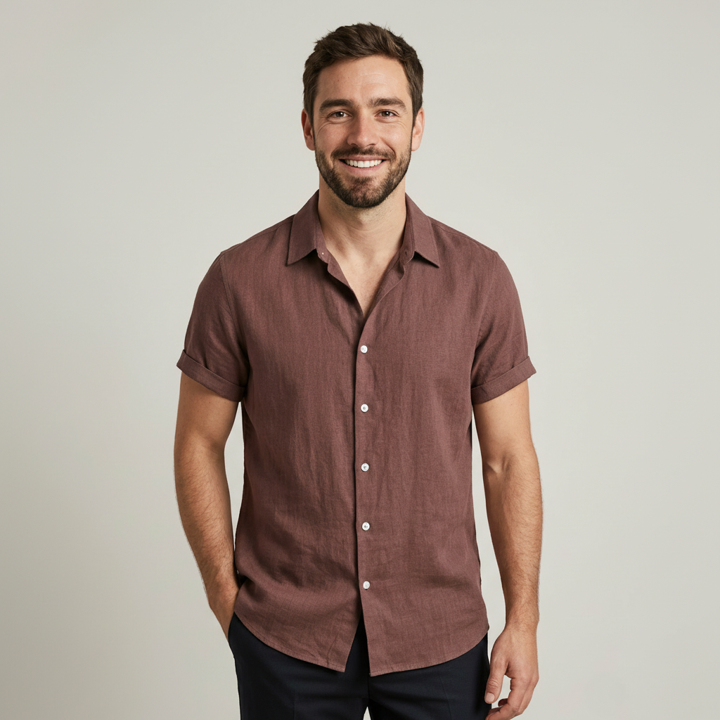 Rayon Linen Blend Button Up Shirt