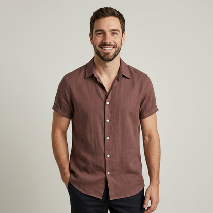 Rayon Linen Blend Button Up Shirt