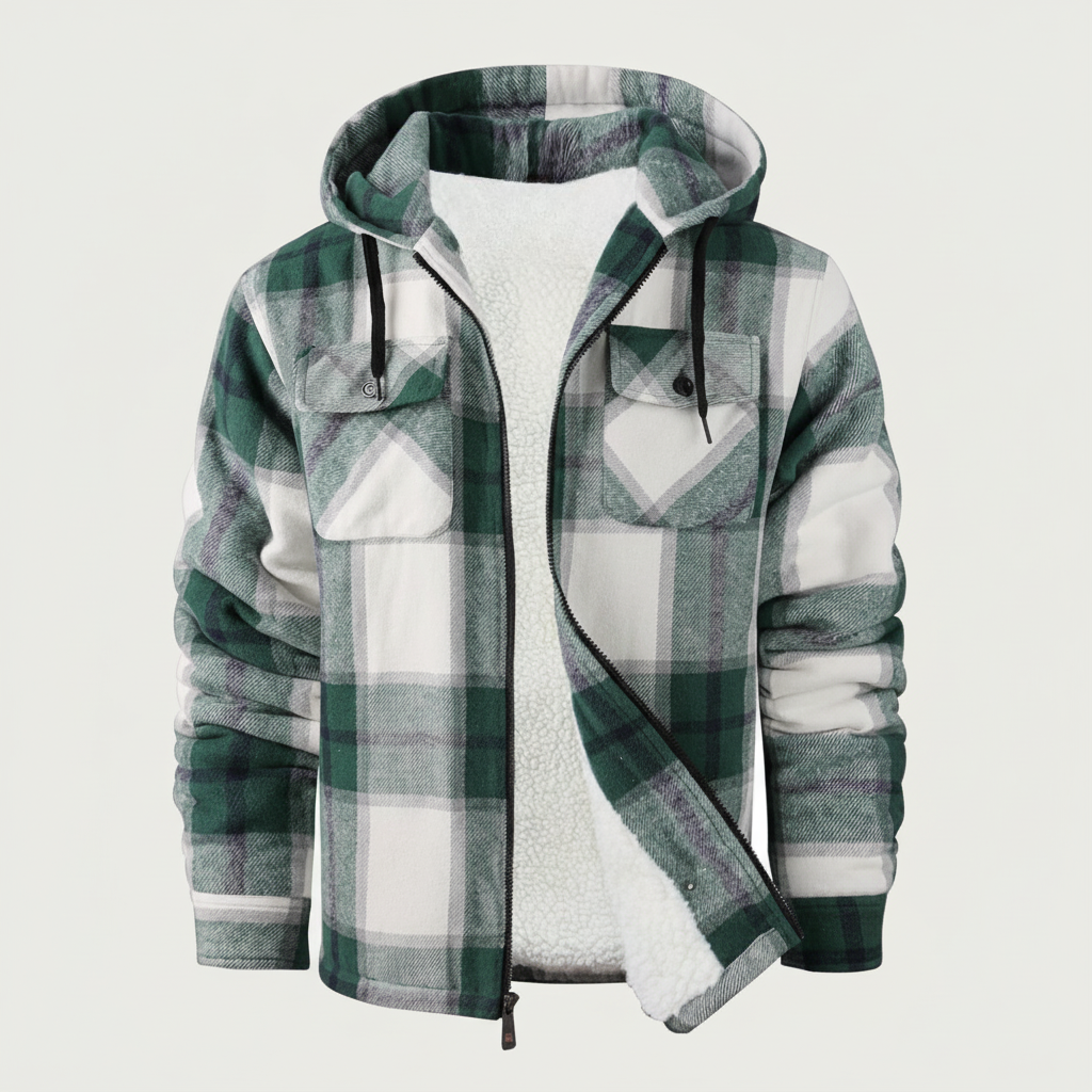 Sherpa Lined Plaid Flannel Zip Hoodie Jacket