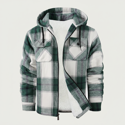 Sherpa Lined Plaid Flannel Zip Hoodie Jacket