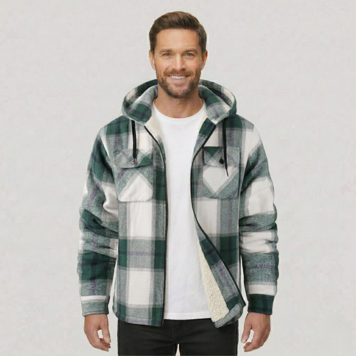 Everyday Plaid Flannel Sherpa Lined Hoodie Jacket