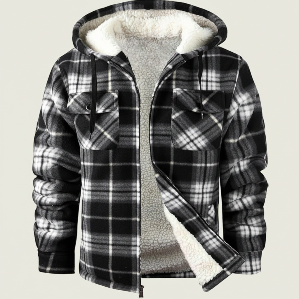 Sherpa Lined Plaid Flannel Zip Hoodie Jacket