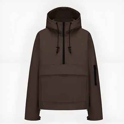 Hooded Half Zip Leopard Print Pullover Hoodie