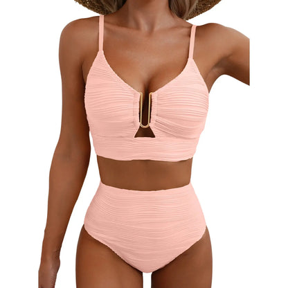 U-Wire Cutout High Waisted Textured Swimsuit