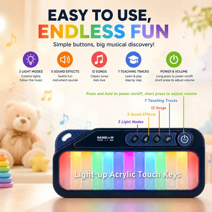 Kids Mini Piano Toy W/Rainbow Lights, Toddler Pocket Travel Piano Keyboard for 1-3, Portable Musical Instrument Toys, Music Interactive, 13Keys |5 Sound Effects, 3 Light Modes, 12Lullabies, 7 Teaching Songs, Birthday Gift 2 4 5 6 Year Old Boy Girl summerv