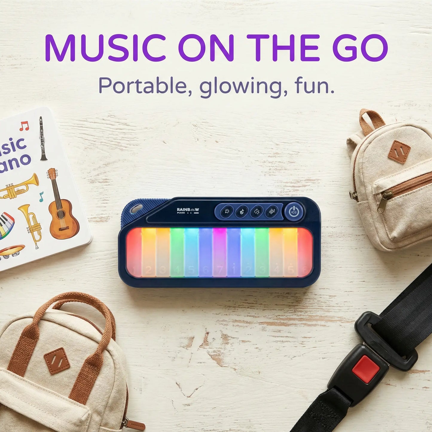 Kids Mini Piano Toy W/Rainbow Lights, Toddler Pocket Travel Piano Keyboard for 1-3, Portable Musical Instrument Toys, Music Interactive, 13Keys |5 Sound Effects, 3 Light Modes, 12Lullabies, 7 Teaching Songs, Birthday Gift 2 4 5 6 Year Old Boy Girl summerv