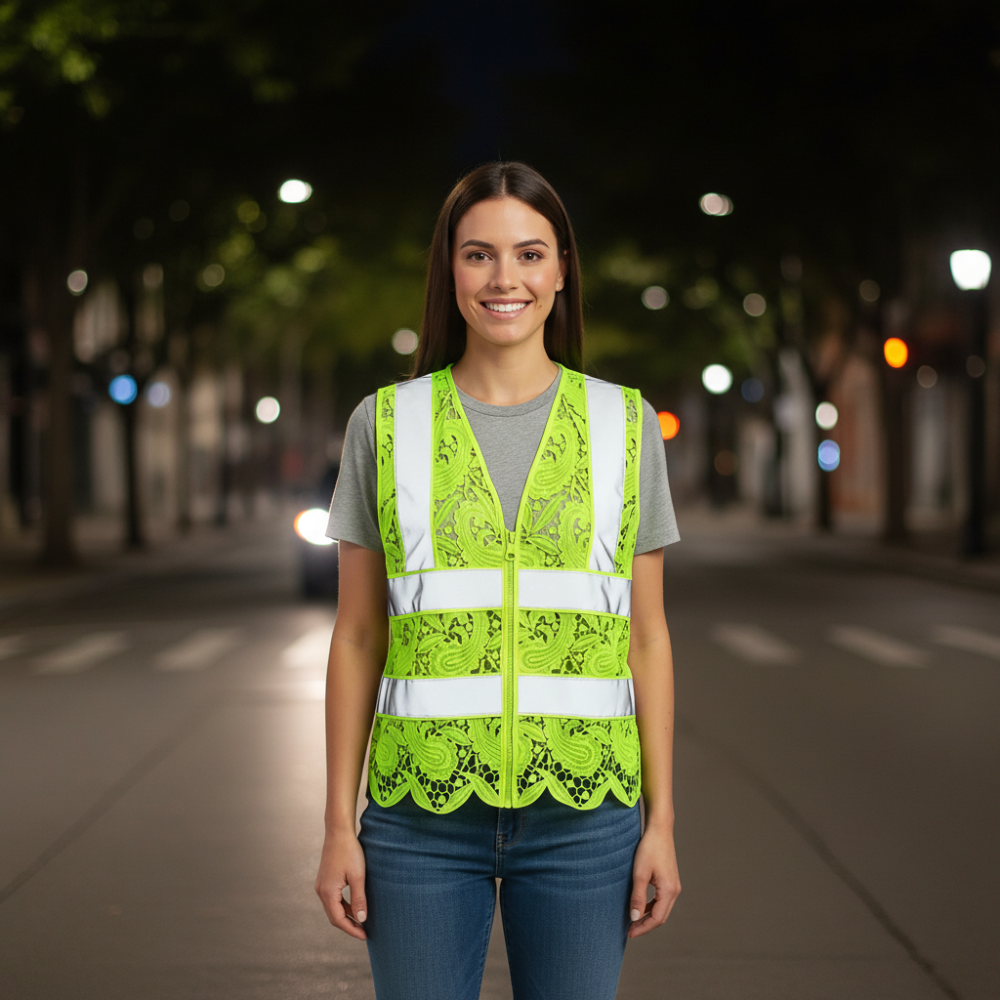 Lace reflective safety vest in neon green
