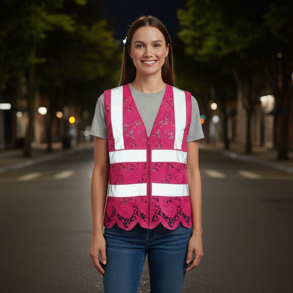 Lace reflective safety vest in pink