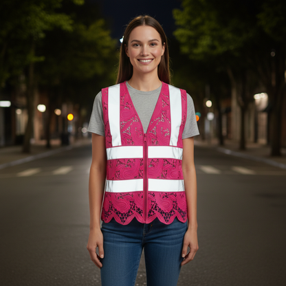 Lace reflective safety vest in pink