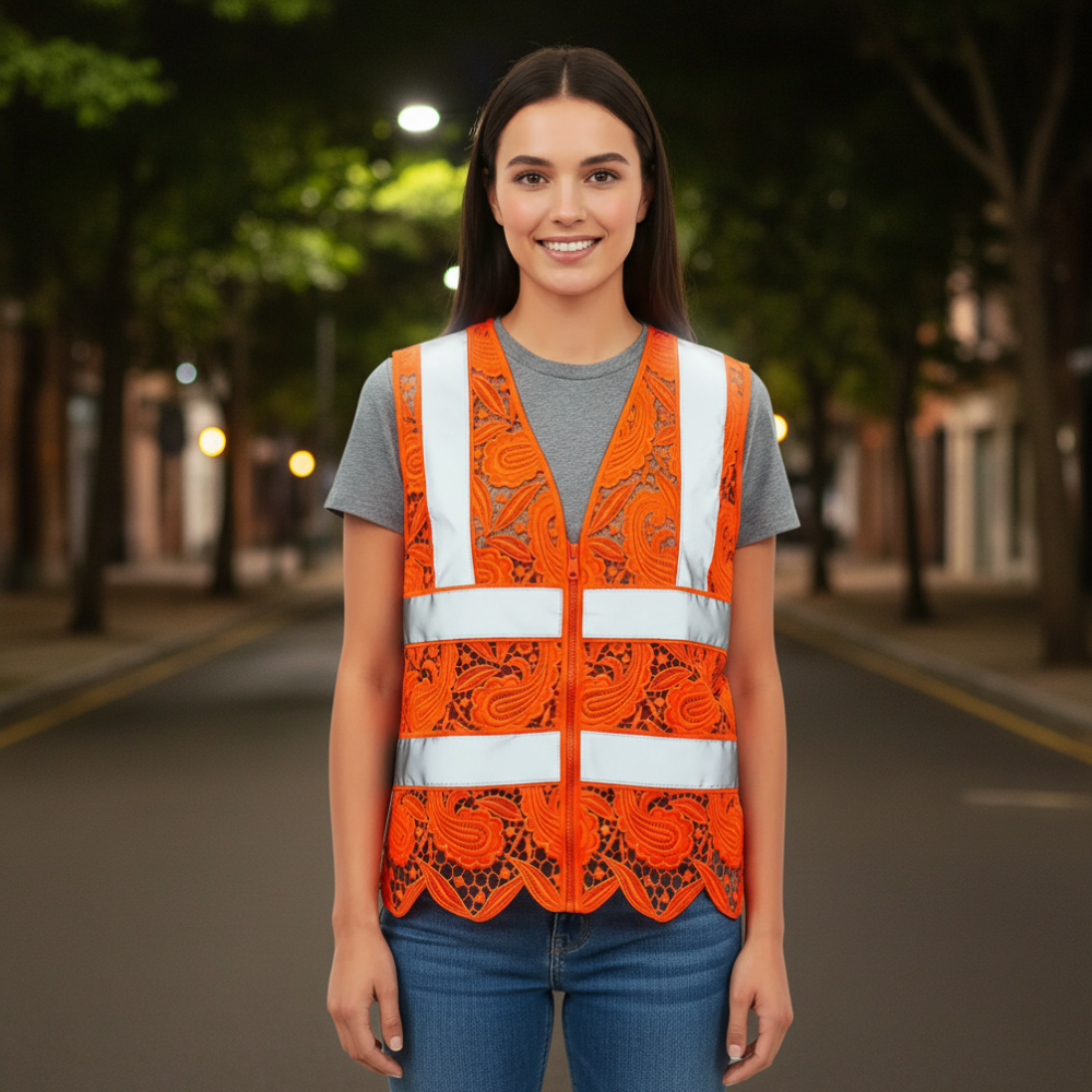 Lace reflective safety vest in orange