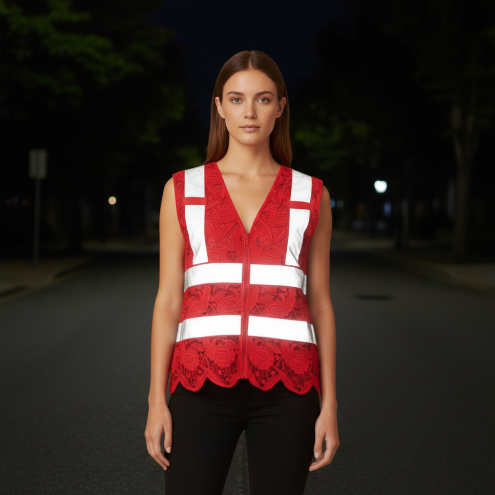 Lace reflective safety vest in red