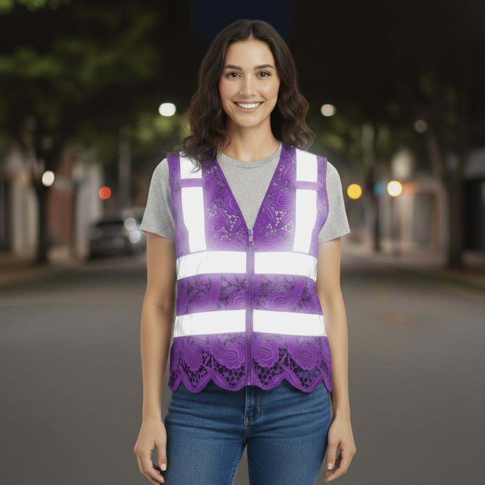 Lace reflective safety vest in purple