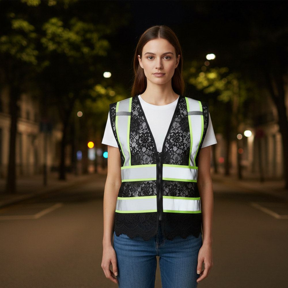 Lace reflective safety vest in black