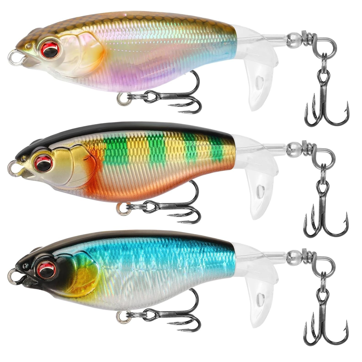 Bait Sure - Easy Catch Fishing Lure Set - Ghost Green set of three topwater lures with BKK treble hooks