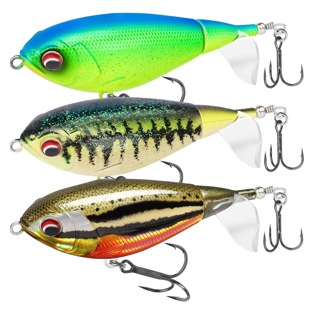 Bait Sure - Easy Catch Fishing Lure Set - Chrome Perch set of three topwater lures with BKK treble hooks