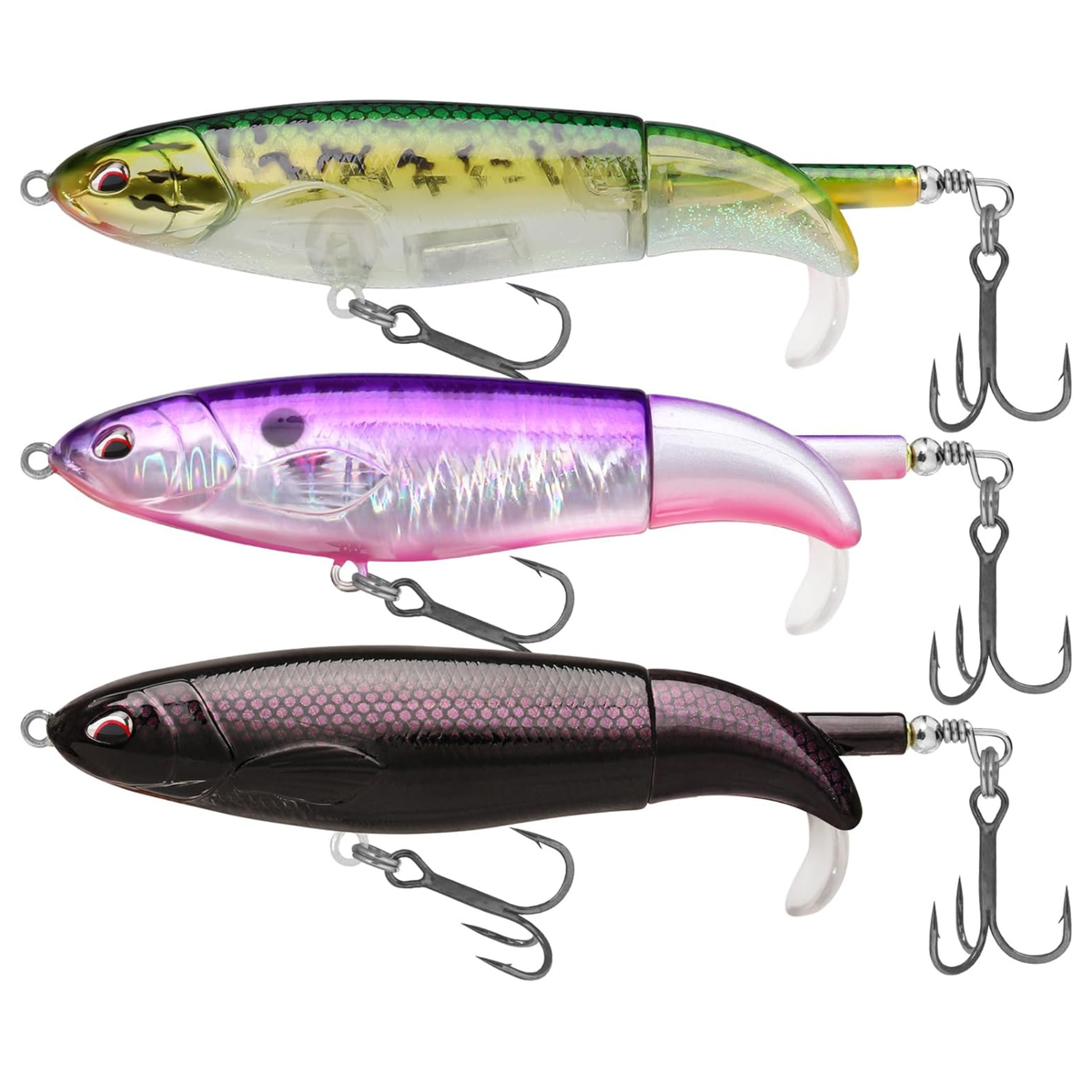 Bait Sure - Easy Catch Fishing Lure Set - Purple Shadow set of three topwater lures with BKK treble hooks