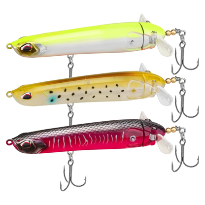 Bait Sure - Easy Catch Fishing Lure Set - Chartreuse Gold set of three topwater lures with BKK treble hooks