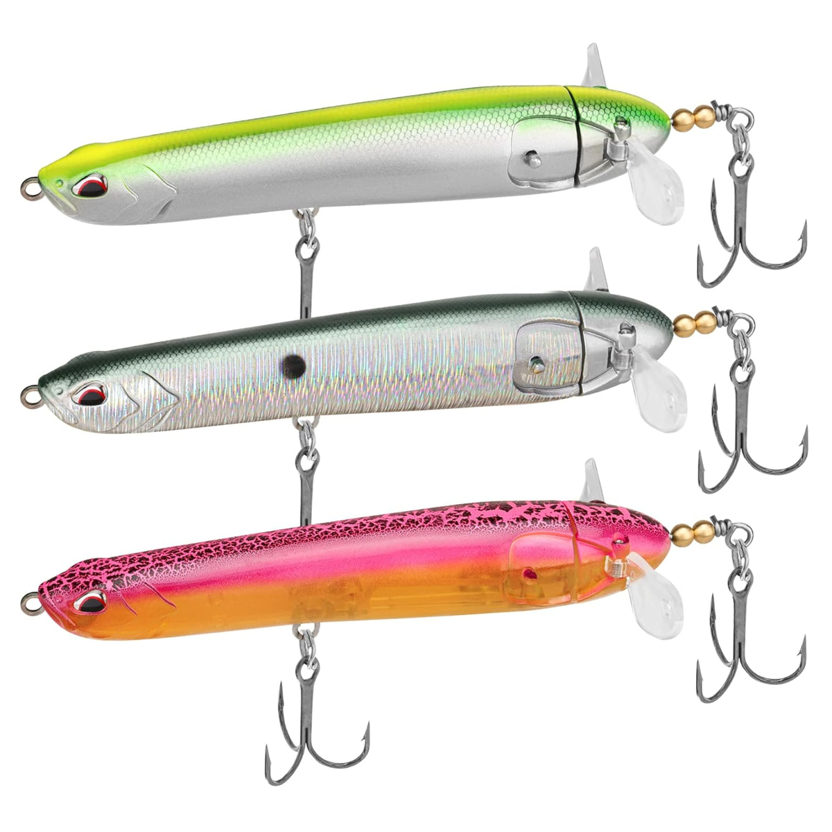 Bait Sure - Easy Catch Fishing Lure Set - Lemon Ghost set of three topwater lures with BKK treble hooks