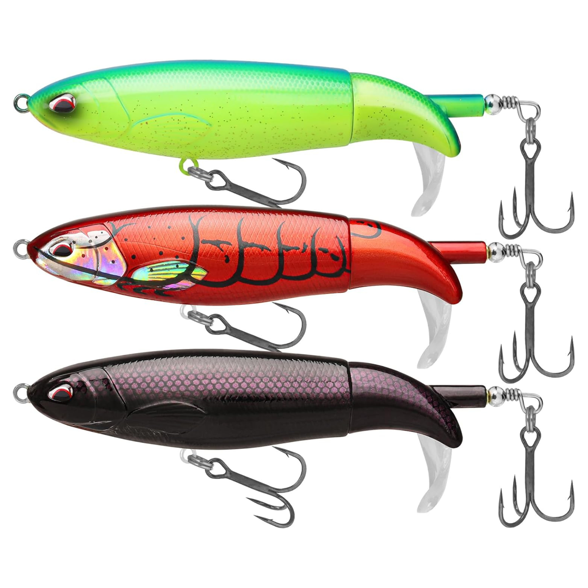 Bait Sure - Easy Catch Fishing Lure Set - Fire Craw set of three topwater lures with BKK treble hooks