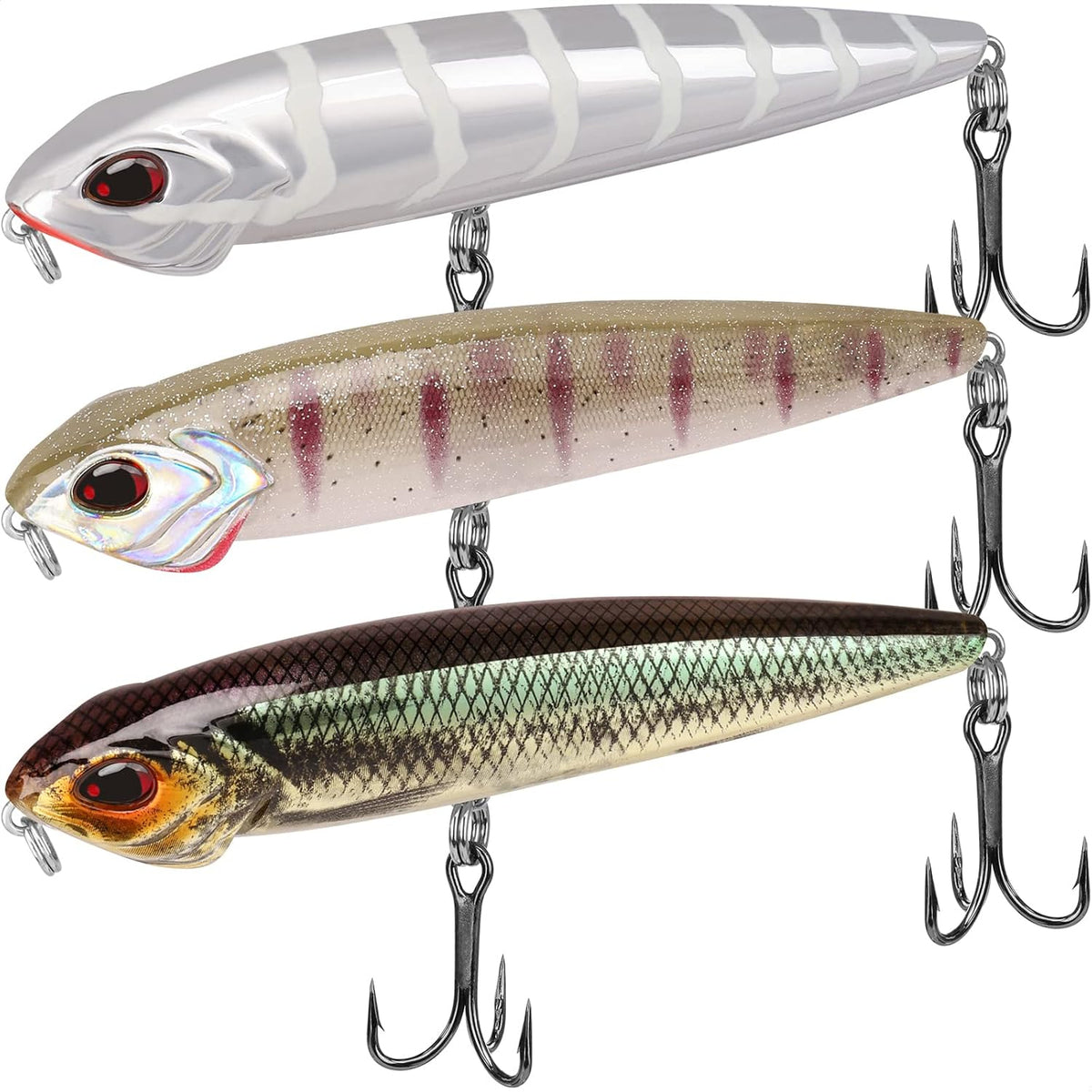 Bait Sure - Easy Catch Fishing Lure Set - Pearl Perch set of three topwater lures with BKK treble hooks