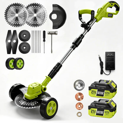 【DealsForYouDays】SEESE Cordless Lawn Mower, Garden Tool (Mower, Trimmer, Edger) with 2×21V Batteries, Lightweight for Small to Medium Backyards Grass Cutting Tool Grasscutters