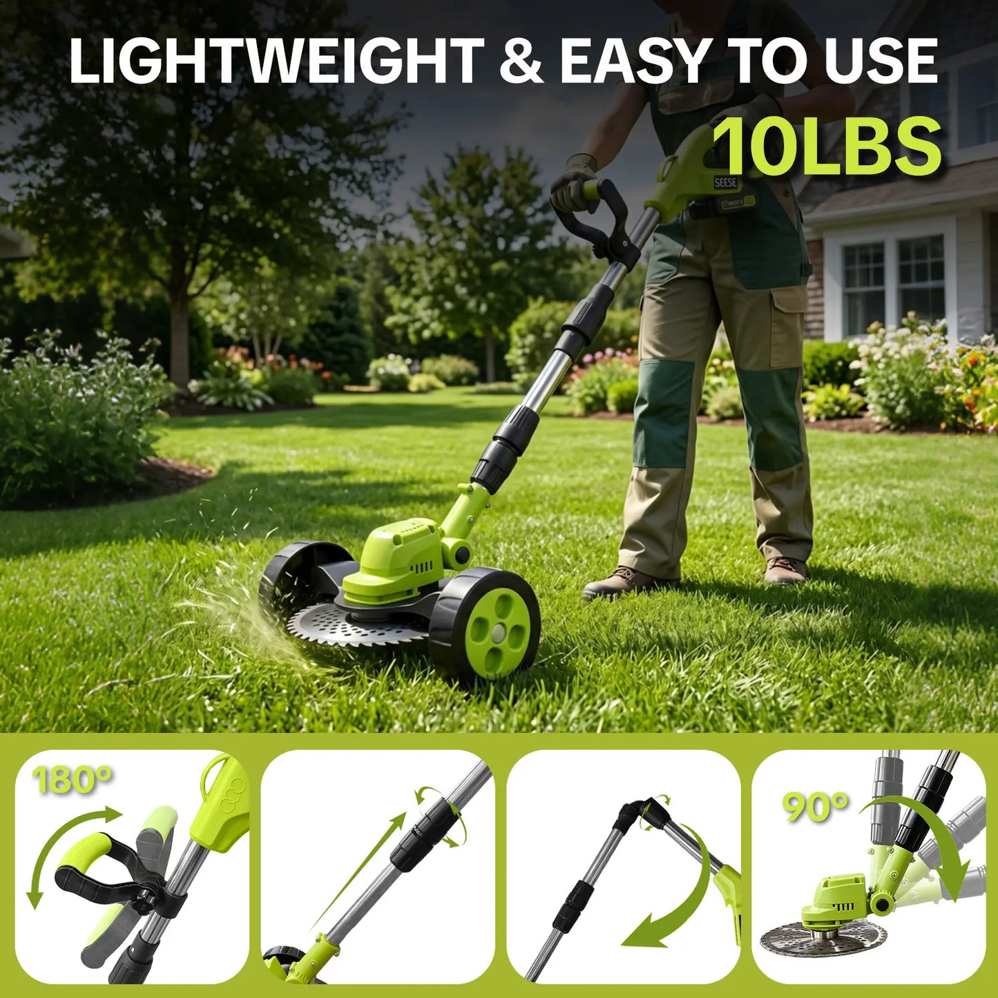 【DealsForYouDays】SEESE Cordless Lawn Mower, Garden Tool (Mower, Trimmer, Edger) with 2×21V Batteries, Lightweight for Small to Medium Backyards Grass Cutting Tool Grasscutters