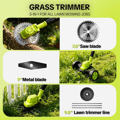 【DealsForYouDays】SEESE Cordless Lawn Mower, Garden Tool (Mower, Trimmer, Edger) with 2×21V Batteries, Lightweight for Small to Medium Backyards Grass Cutting Tool Grasscutters